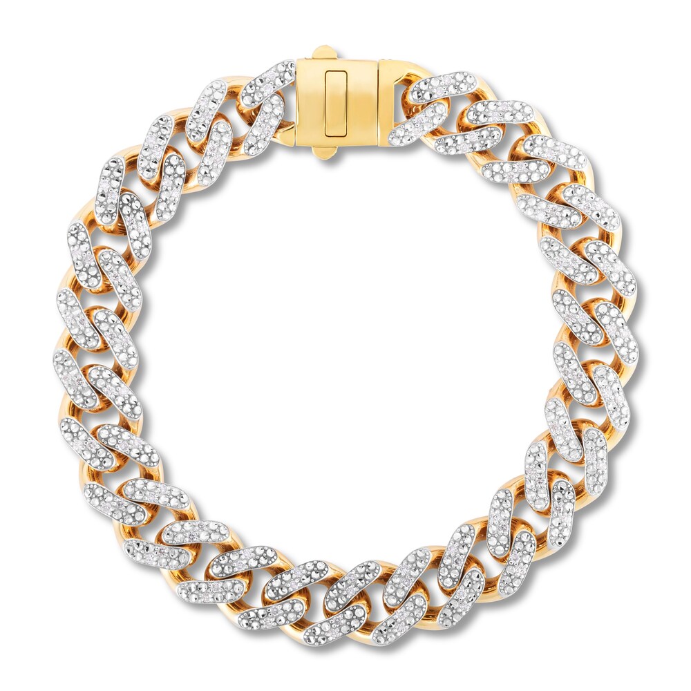 Diamond Curb Bracelet 1 1/5 ct tw Round 10K Yellow Gold tnPXBDMg
