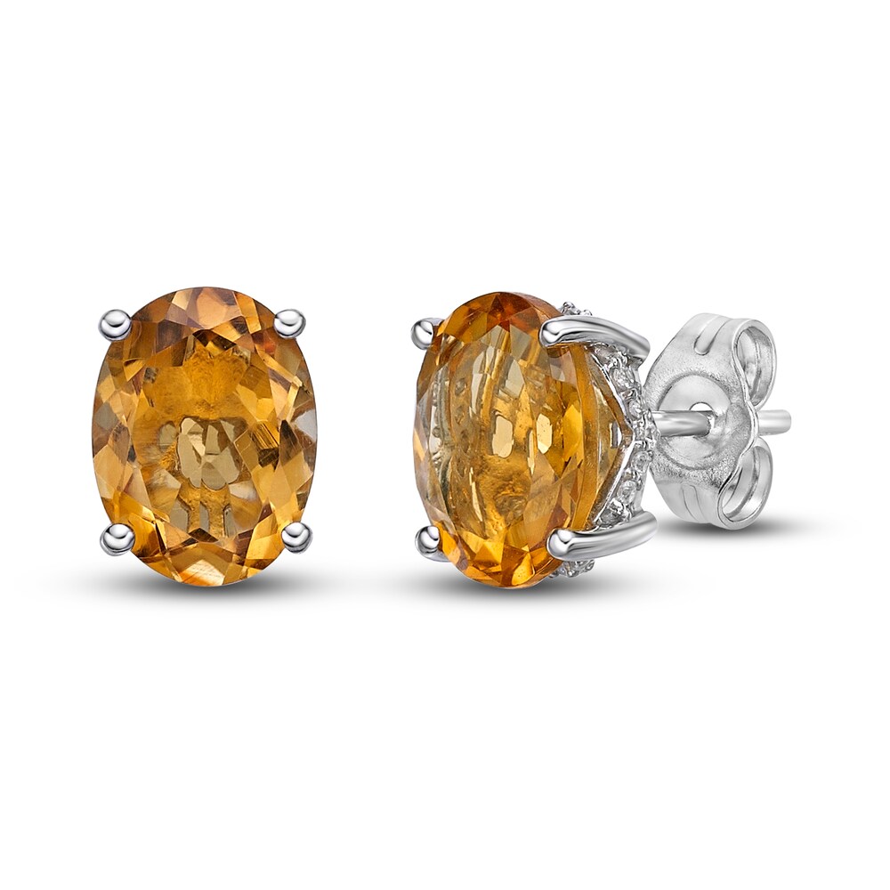 Natural Citrine Stud Earrings 1/8 ct tw Diamonds 10K White Gold ttwXrTTe