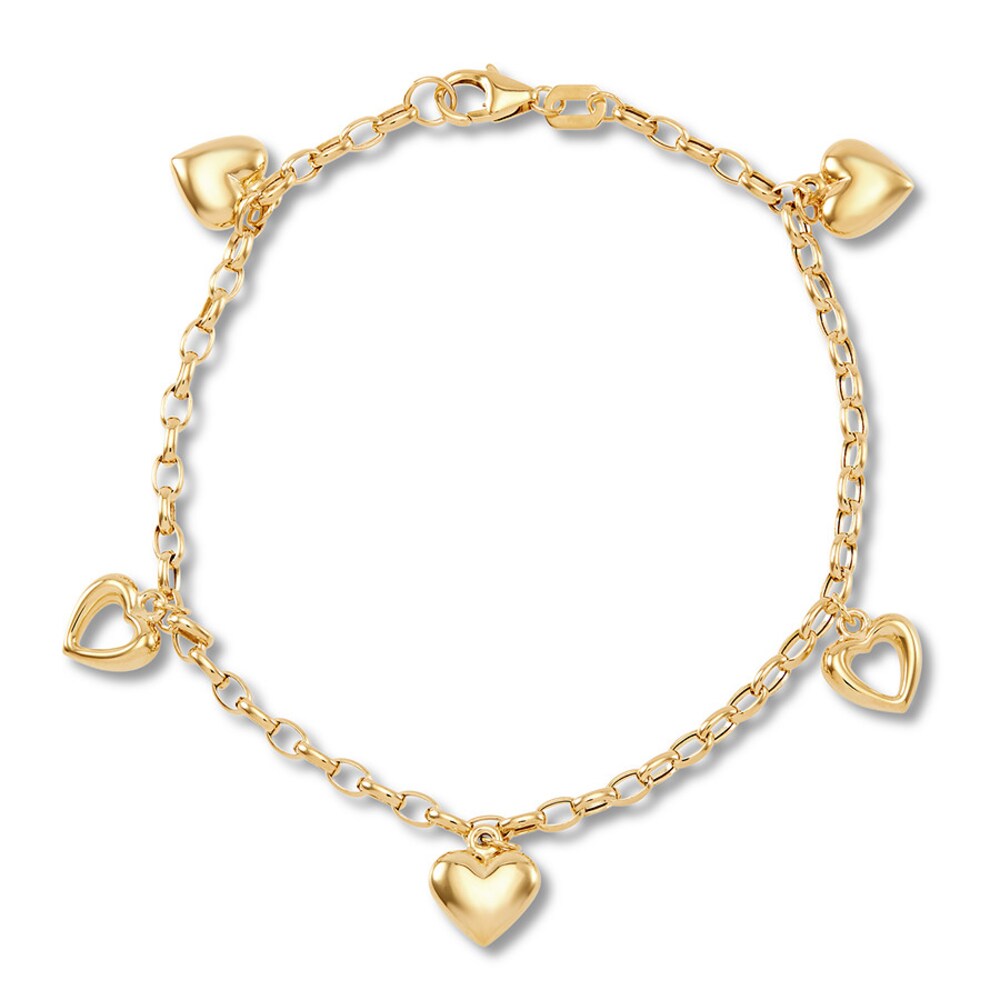 Heart Charm Bracelet 10K Yellow Gold 7.25" Length txE1RJW8