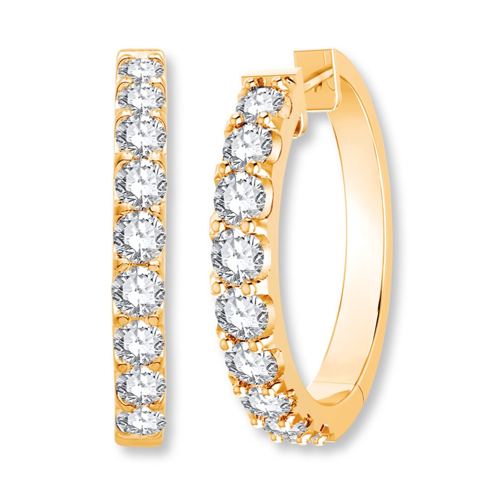 Diamond Hoop Earrings 1-1/2 ct tw Round 14K Yellow Gold u0t4Q6G8