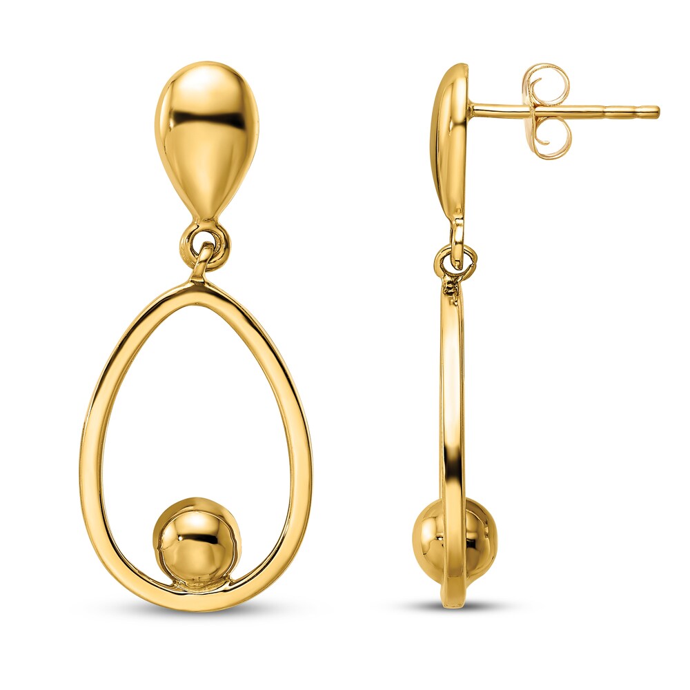 Oval Round Ball Dangle Earring 14K Yellow Gold uI3ghYjk