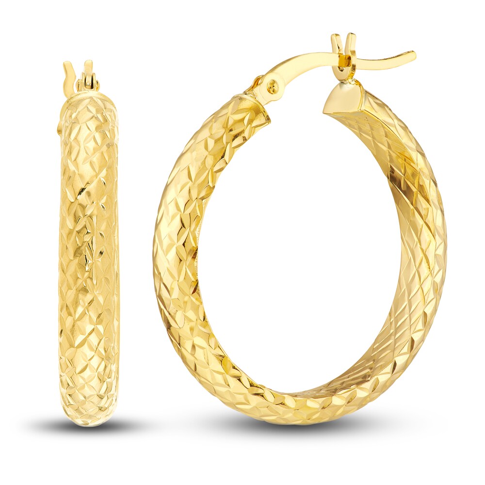 Diamond-Cut In/Out Hoop Earrings 14K Yellow Gold 25mm uOQoBIFz