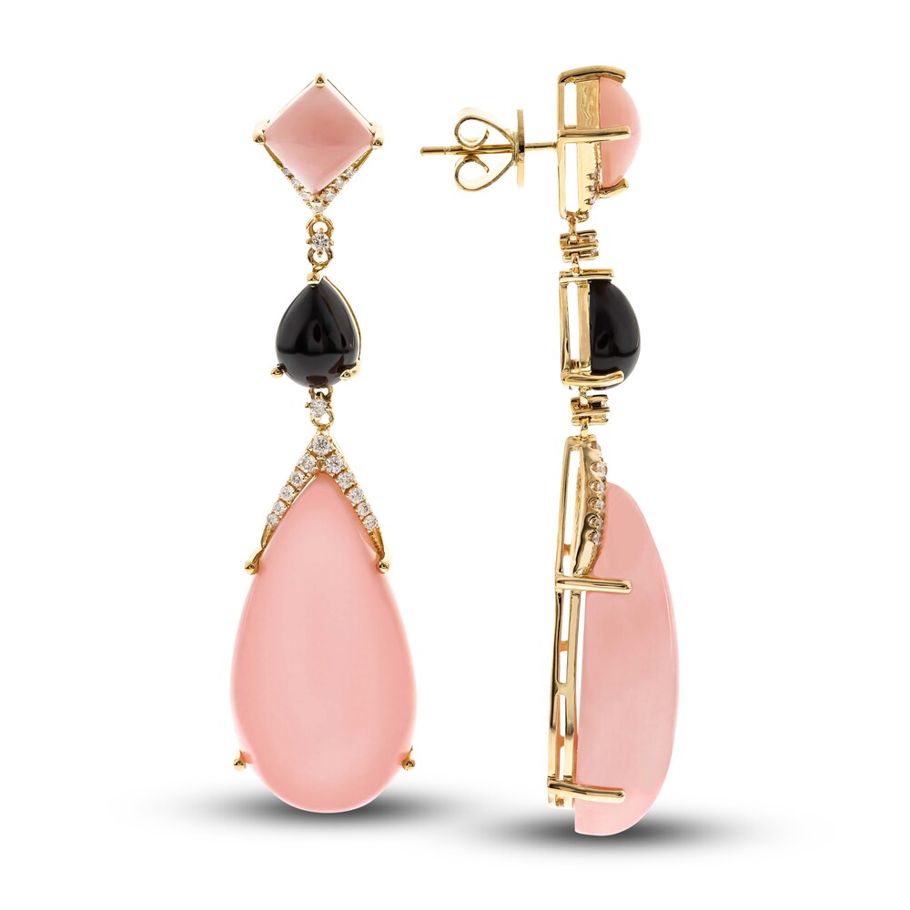 Natural Onyx & Natural Pink Opal Dangle Earrings 3/8 ct tw Diamonds 14K Yellow Gold uOSNVdWt