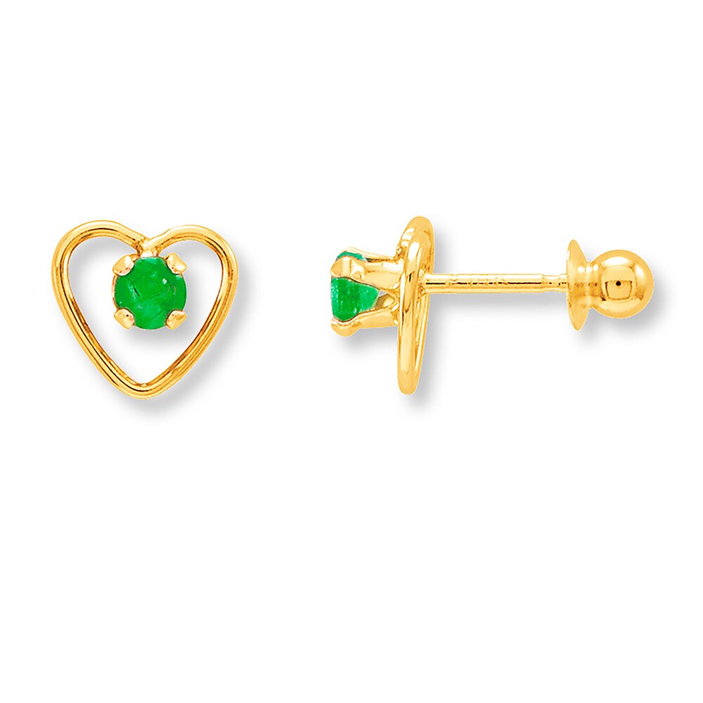 Children's Natural Emerald Earrings 14K Yellow Gold uTlQ2dYo