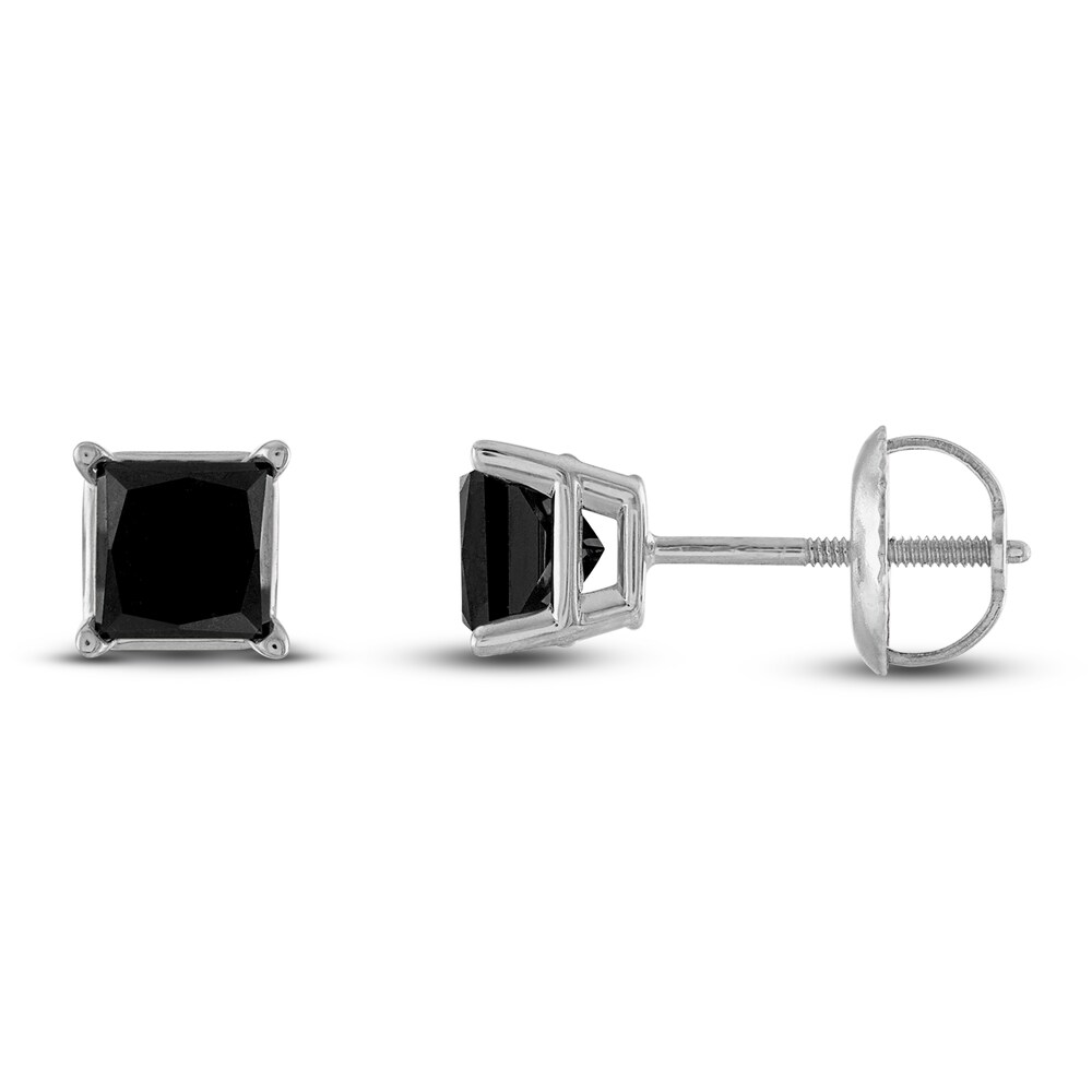 Black Diamond Solitaire Stud Earrings 1 ct tw Princess 10K White Gold uUykMV2u