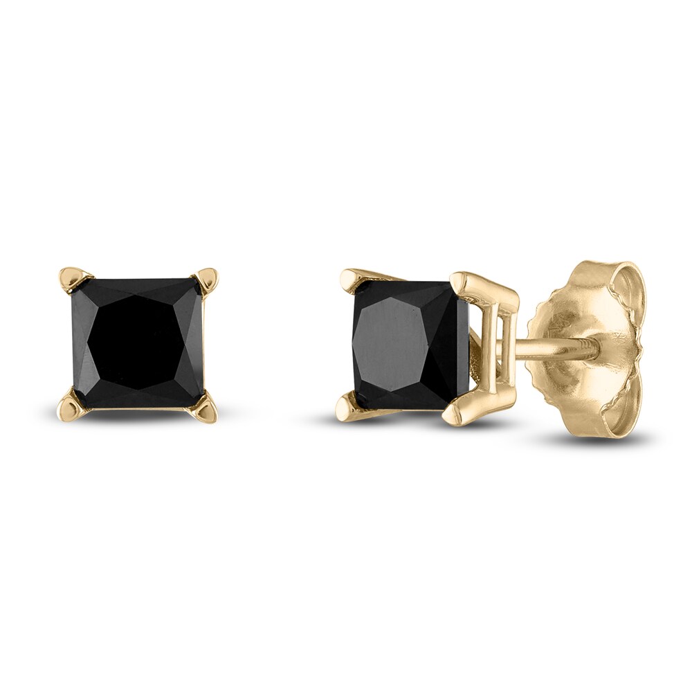 Black Diamond Solitaire Stud Earrings 1/2 ct tw Princess-cut 10K Yellow Gold uVixE6hw