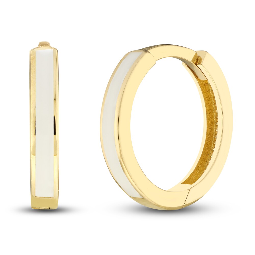 Hoop Earrings White Enamel 14K Yellow Gold uiYWQSPk