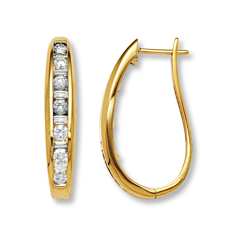 Diamond Hoop Earrings 1-1/2 ct tw Round-cut 14K Yellow Gold upctGW9Z