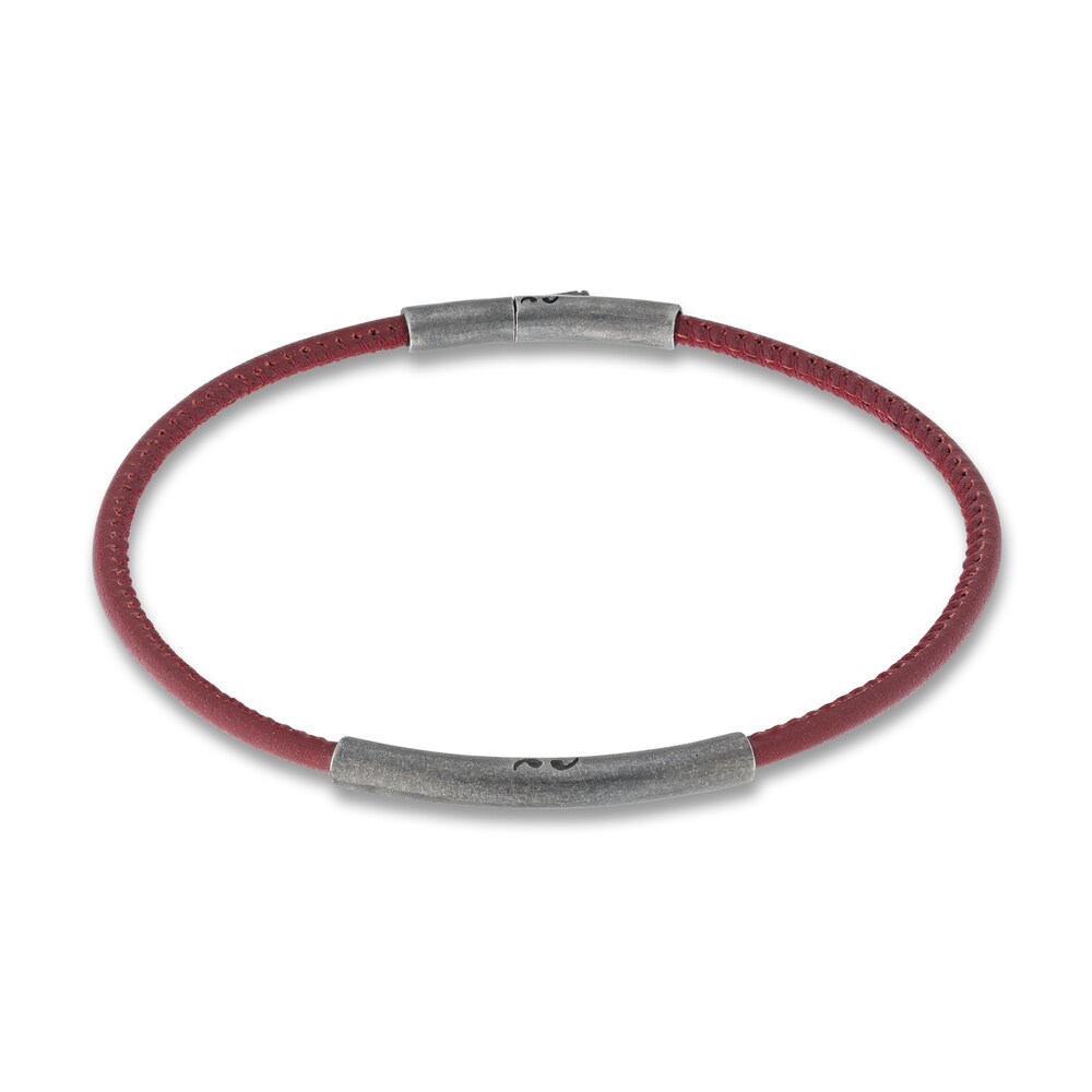 Marco Dal Maso Men\'s Thin Red Leather Bracelet Sterling Silver 8\" v6LY4kAU