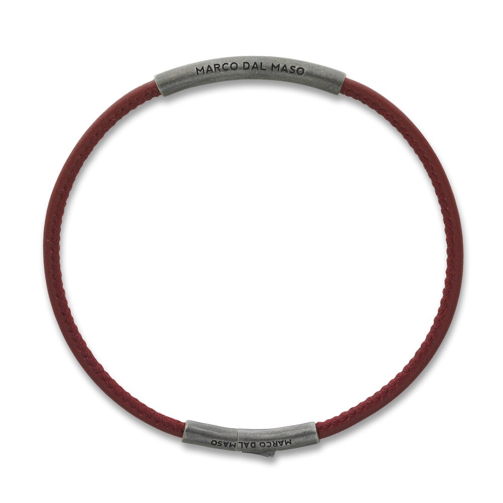 Marco Dal Maso Men\'s Thin Red Leather Bracelet Sterling Silver 8\" v6LY4kAU