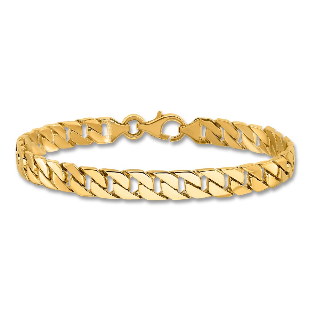 Men's Curb Link Bracelet 14K Yellow Gold 7.4mm 8" vBExoFDt