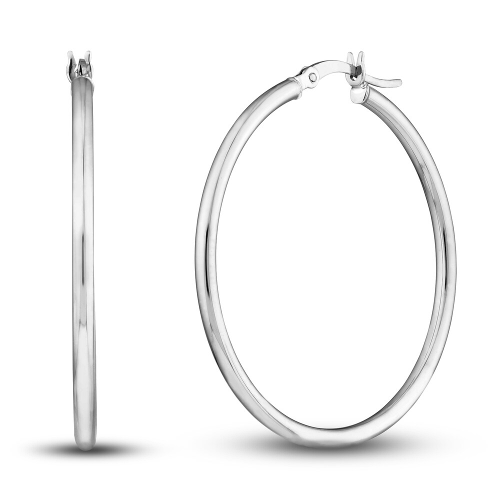 Polished Hoop Earrings 14K White Gold 35mm vCkFkwa9