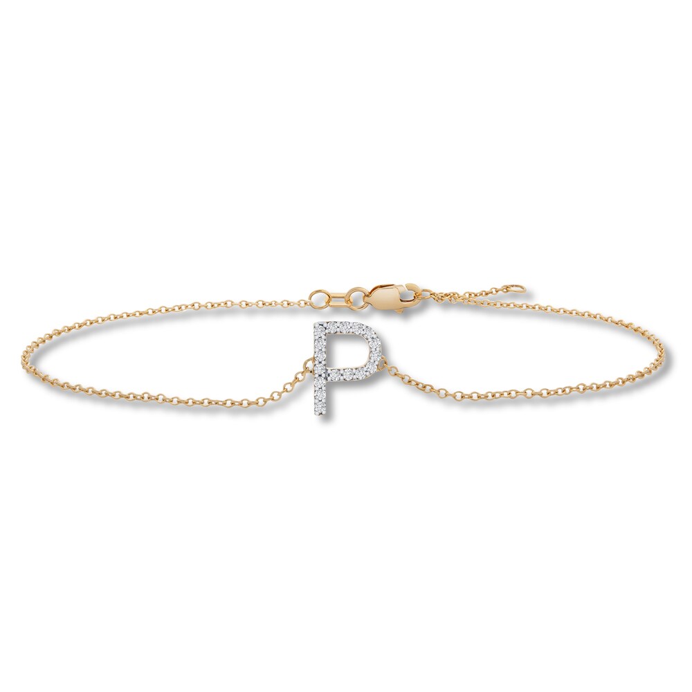 Diamond Letter P Bracelet 1/10 ct tw Round 10K Yellow Gold vFZWr9Q8