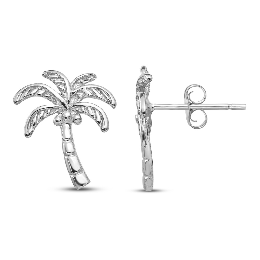 Palm Tree Stud Earrings 14K White Gold vK9Ud08y