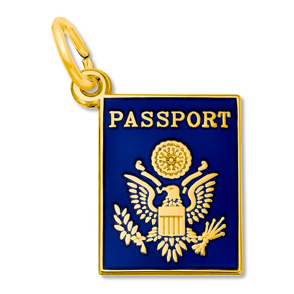 Passport Charm Blue Enamel 14K Yellow Gold vOho5nOm