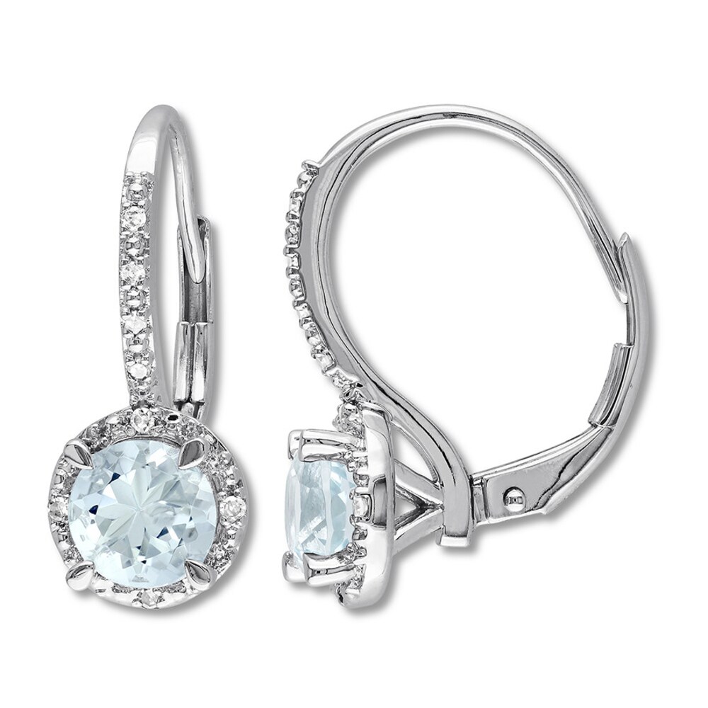 Aquamarine Drop Earrings 1/20 ct tw Diamonds Sterling Silver vQjrdesn