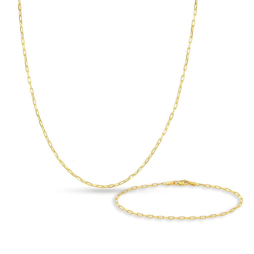 Paperclip Chain Necklace/Bracelet Set 14K Yellow Gold 18\" vQtyJouA