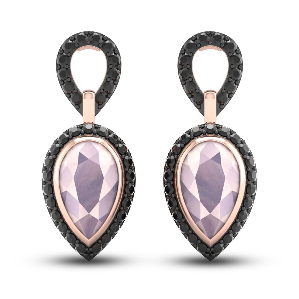 Black Diamond & Natural Pink Quartz Dangle Earrings 1/2 ct tw Round 10K Rose Gold vV3e1t1e