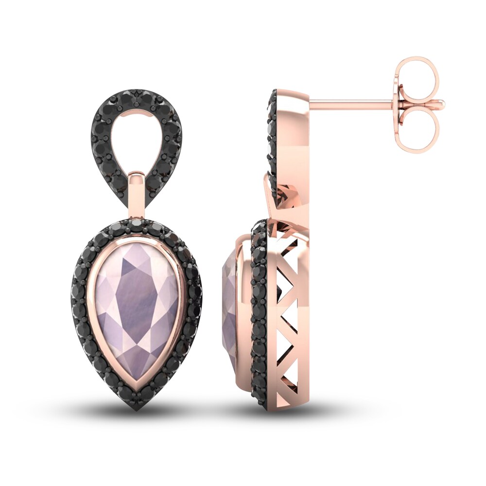 Black Diamond & Natural Pink Quartz Dangle Earrings 1/2 ct tw Round 10K Rose Gold vV3e1t1e