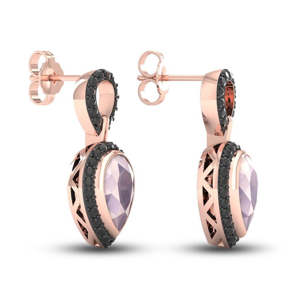 Black Diamond & Natural Pink Quartz Dangle Earrings 1/2 ct tw Round 10K Rose Gold vV3e1t1e