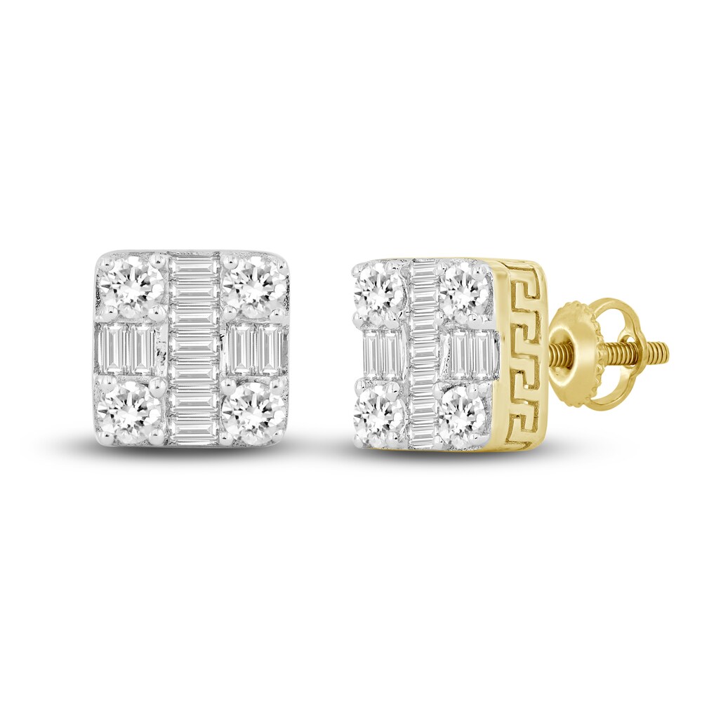 Men\'s Diamond Stud Earrings 1 ct tw Round/Baguette 10K Yellow Gold vb2pvns6