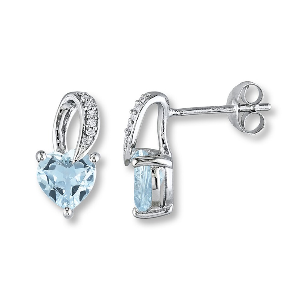 Aquamarine Heart Earrings Diamond Accents Sterling Silver vcCUtAgK