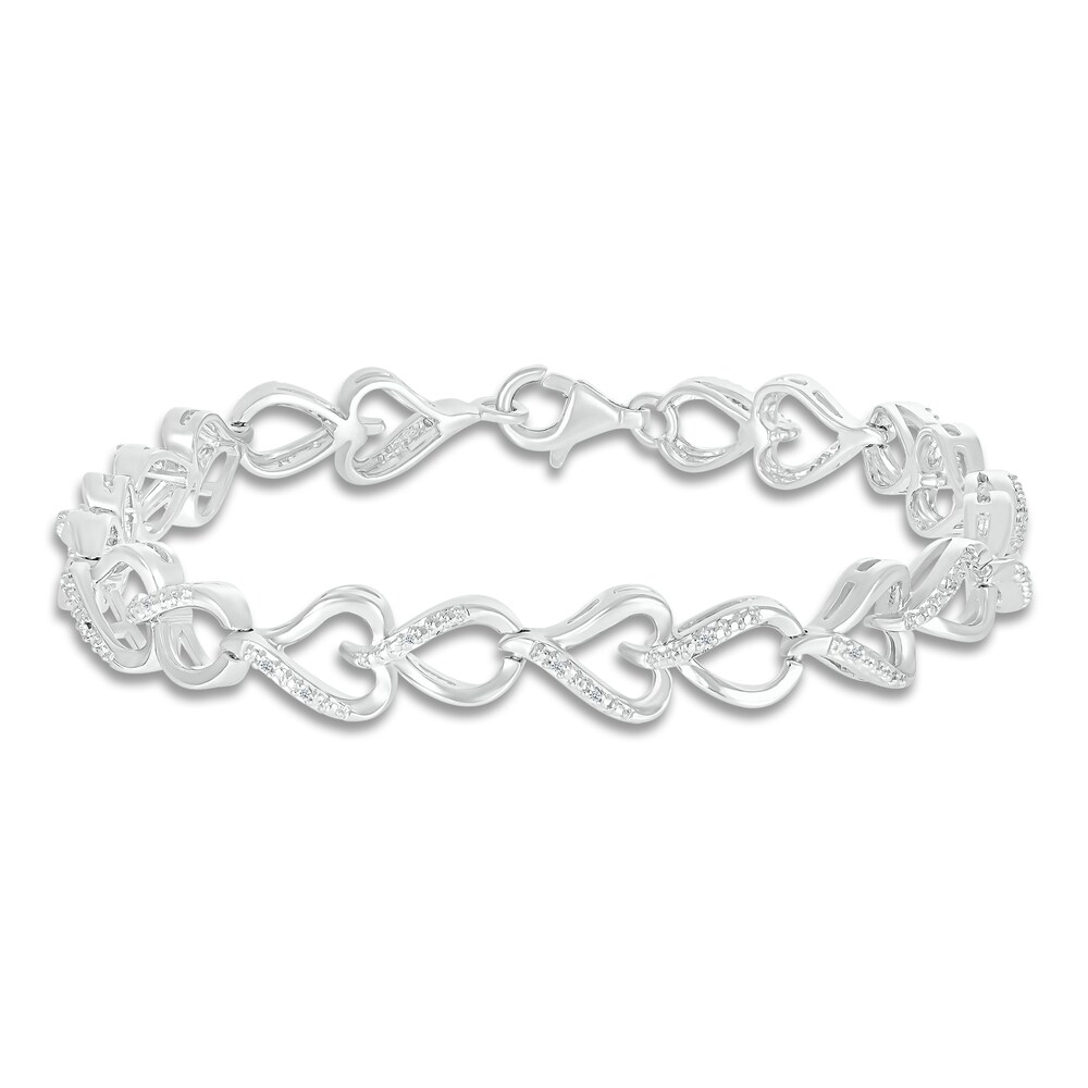 Diamond Heart Bracelet 1/10 ct tw Round-cut Sterling Silver vg6VJTVL