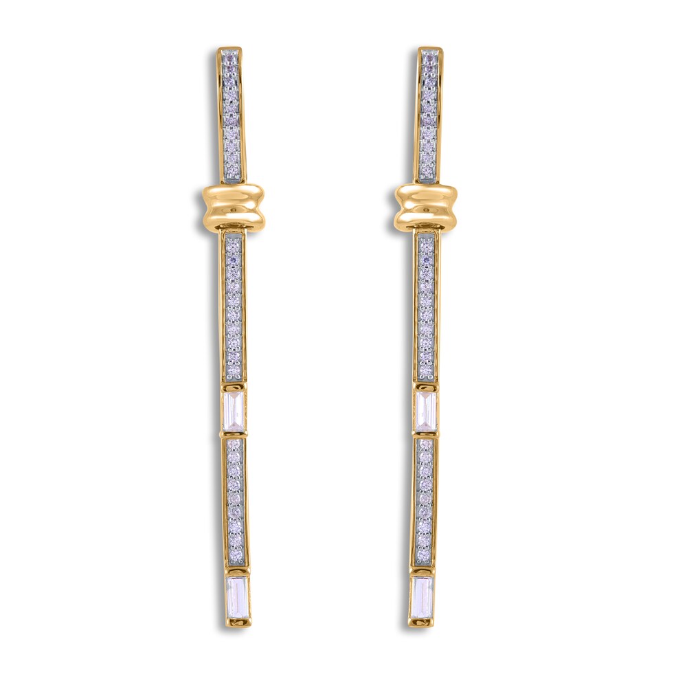 Diamond Drop Earrings 1/2 ct tw Round/Baguette 14K Yellow Gold vhI2vYuD