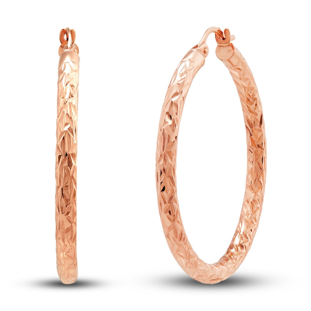 Diamond-Cut Round Tube Hoop Earrings 14K Rose Gold 35mm vhecLR8D