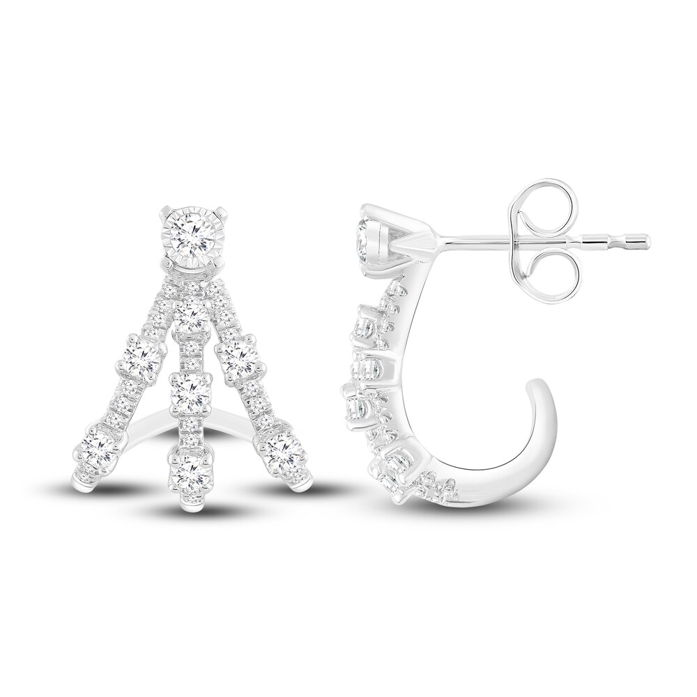 Diamond Claw Hoop Earrings 3/4 ct tw Round 10K White Gold vnhZ3SiA