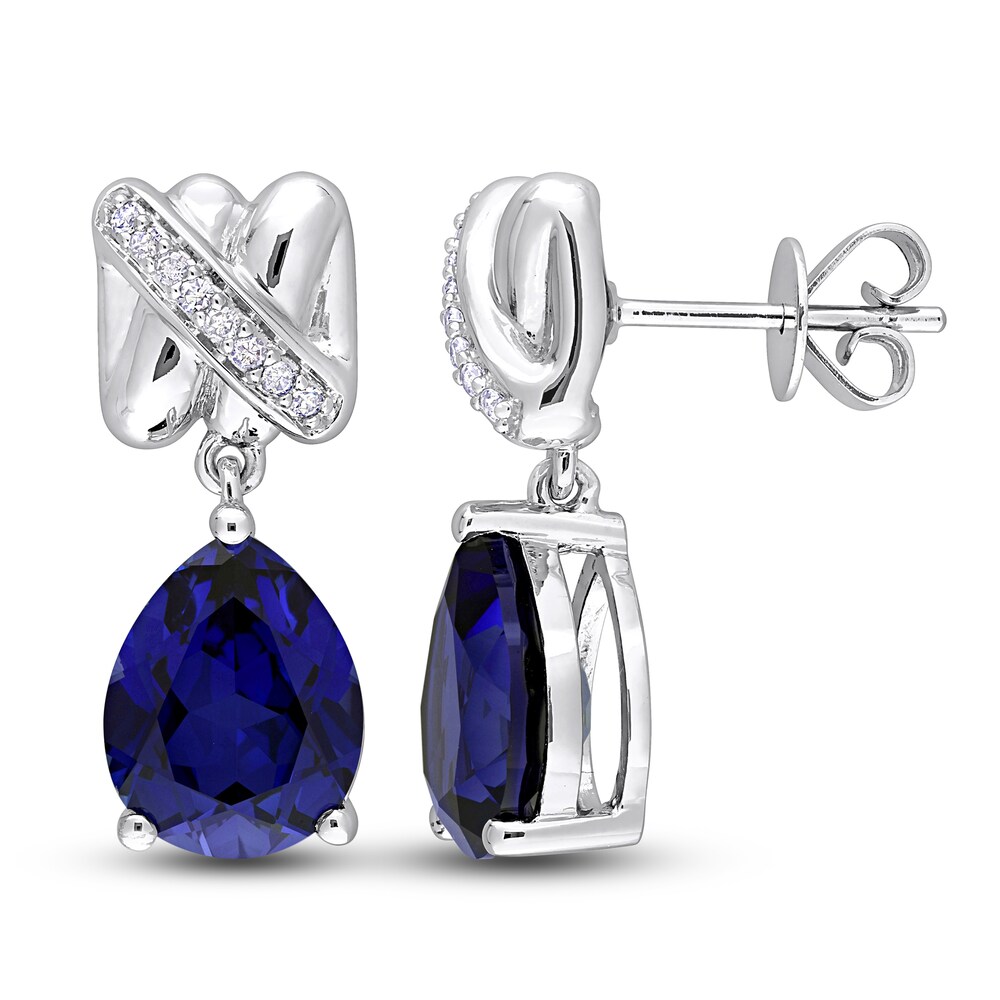 Lab-Created Blue Sapphire Earrings 1/15 ct tw Diamonds 14K White Gold vsr1VZHg