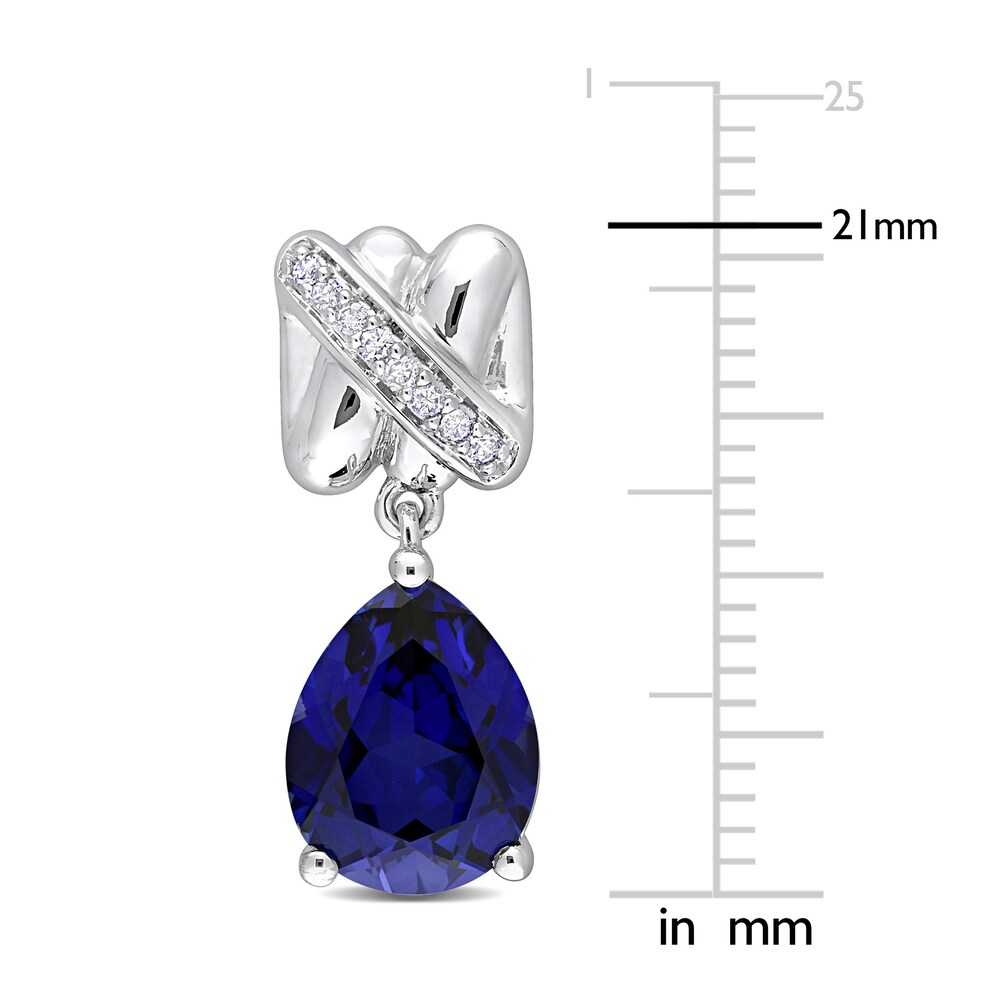 Lab-Created Blue Sapphire Earrings 1/15 ct tw Diamonds 14K White Gold vsr1VZHg