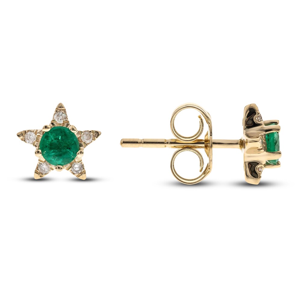Natural Emerald Star Stud Earrings 1/20 ct tw Diamonds 14K Yellow Gold vtoab99V