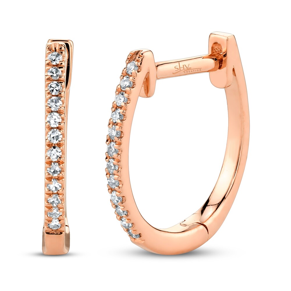 Shy Creation Diamond Huggie Earrings 1/20 ct tw 14K Rose Gold SC55001599 w0HneLLT