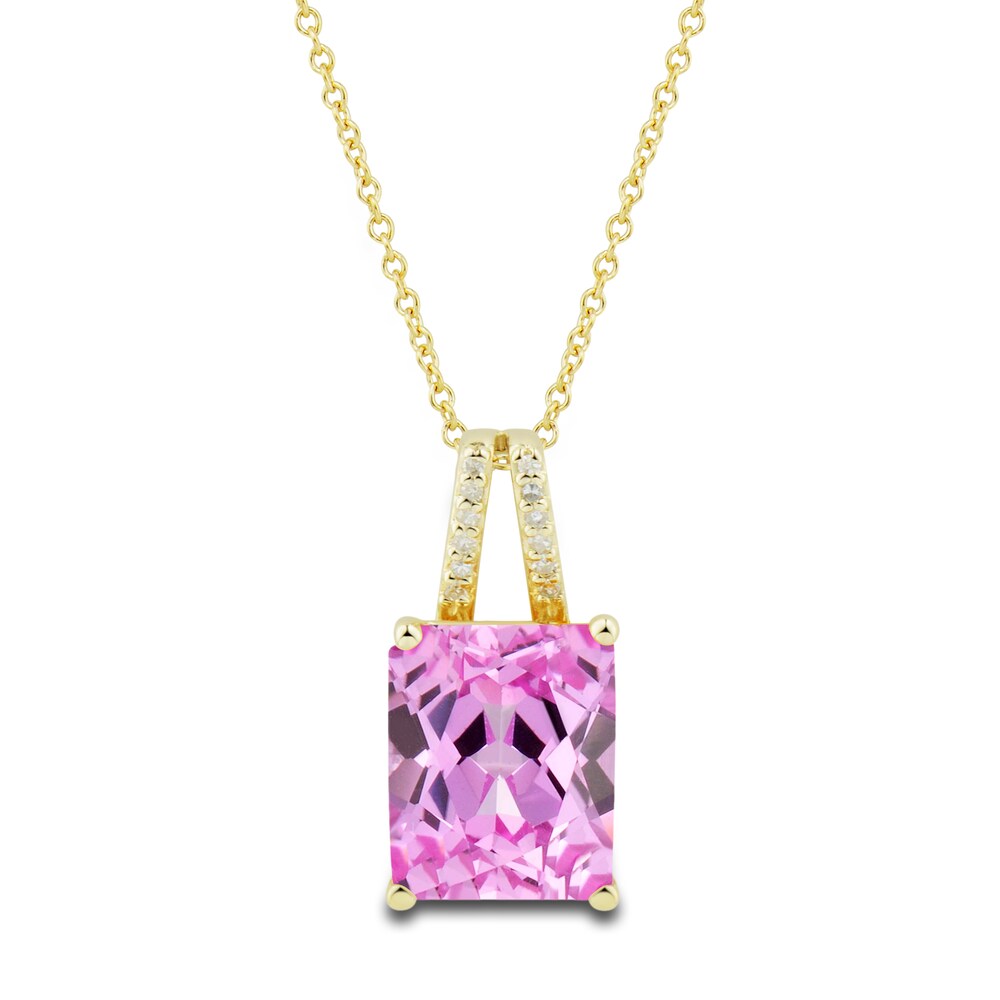 Lab-Created Pink Sapphire Ring, Earring & Necklace Set 1/5 ct tw Diamonds 10K Yellow Gold w0QkLVO4