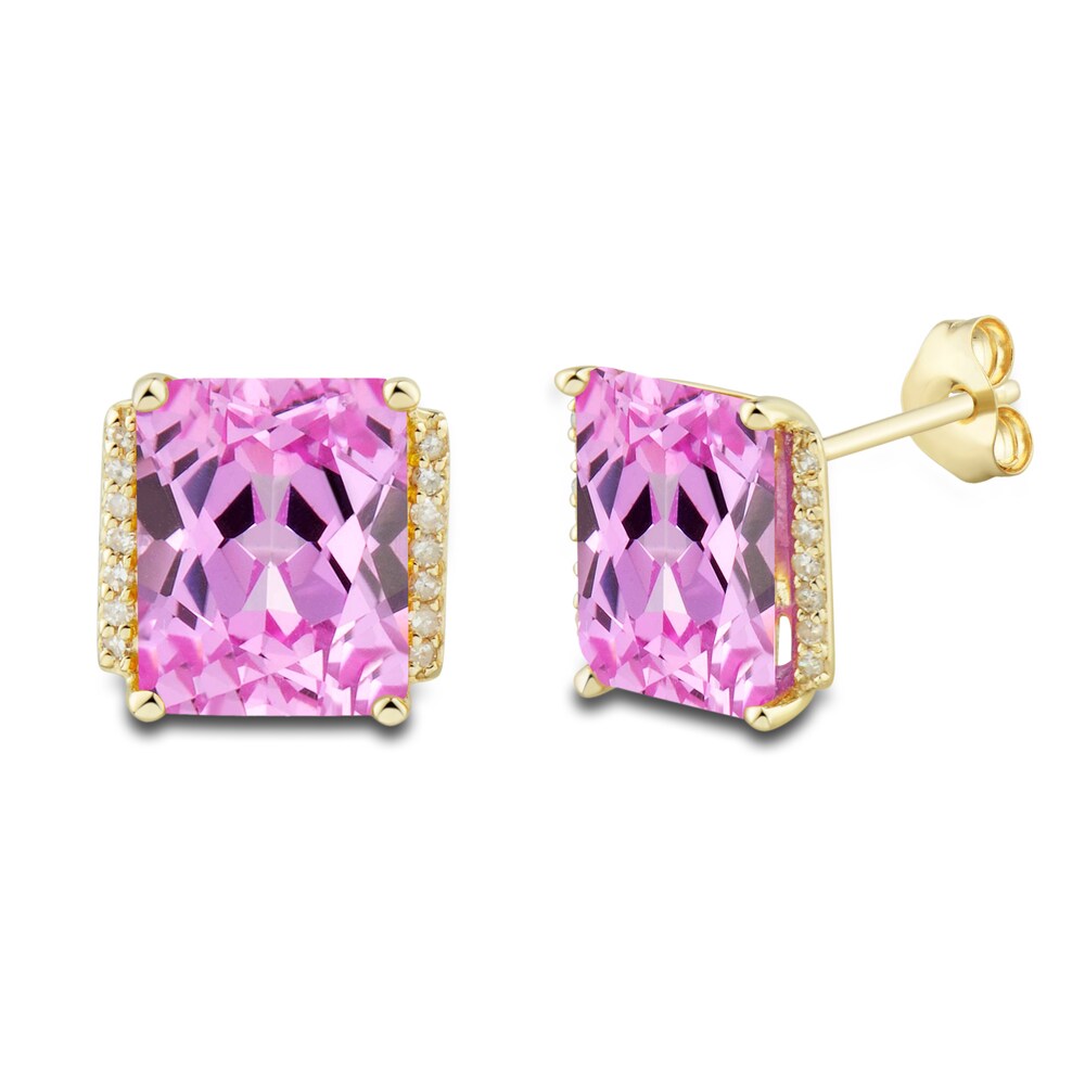 Lab-Created Pink Sapphire Ring, Earring & Necklace Set 1/5 ct tw Diamonds 10K Yellow Gold w0QkLVO4