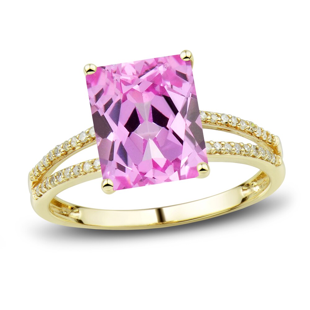 Lab-Created Pink Sapphire Ring, Earring & Necklace Set 1/5 ct tw Diamonds 10K Yellow Gold w0QkLVO4