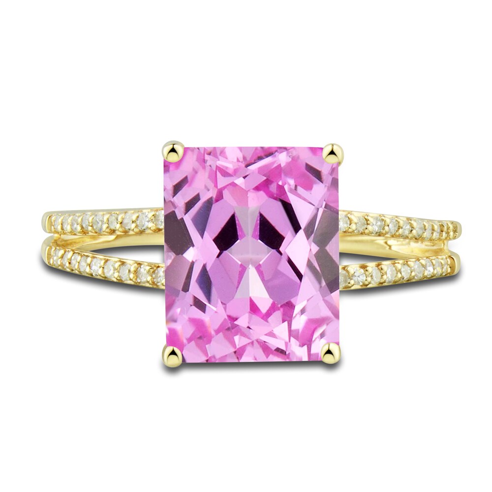 Lab-Created Pink Sapphire Ring, Earring & Necklace Set 1/5 ct tw Diamonds 10K Yellow Gold w0QkLVO4