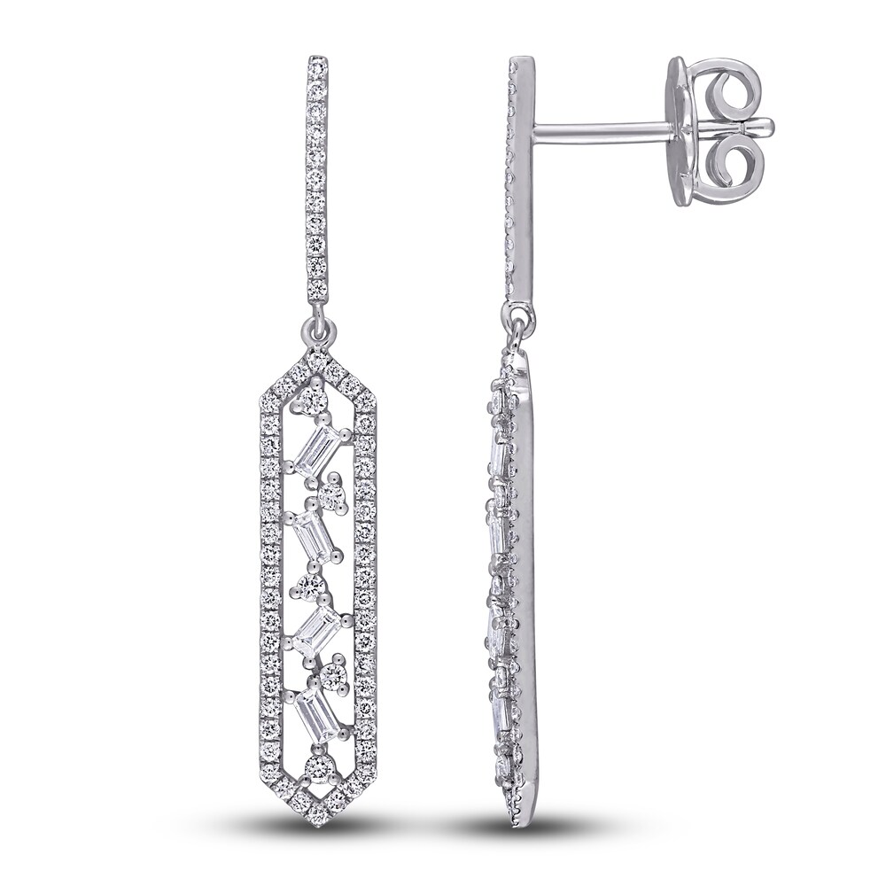 Diamond Drop Earrings 5/8 ct tw Round/Baguette 14K White Gold w1UclIvh