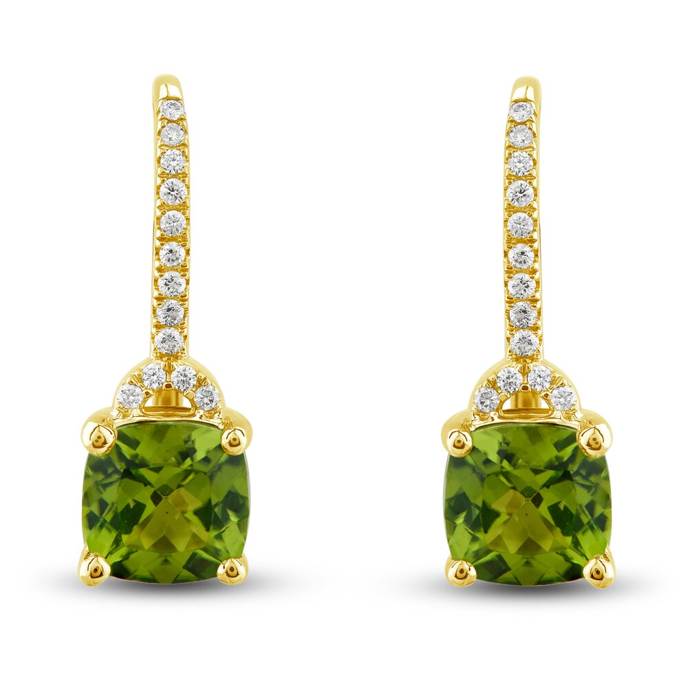 Natural Peridot Drop Earrings 1/6 ct tw Diamonds 10K Yellow Gold w4AvGEjm
