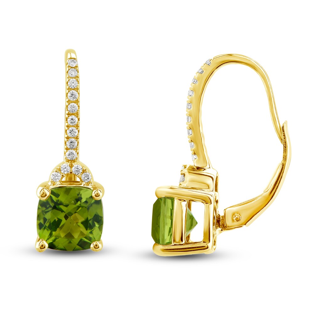 Natural Peridot Drop Earrings 1/6 ct tw Diamonds 10K Yellow Gold w4AvGEjm