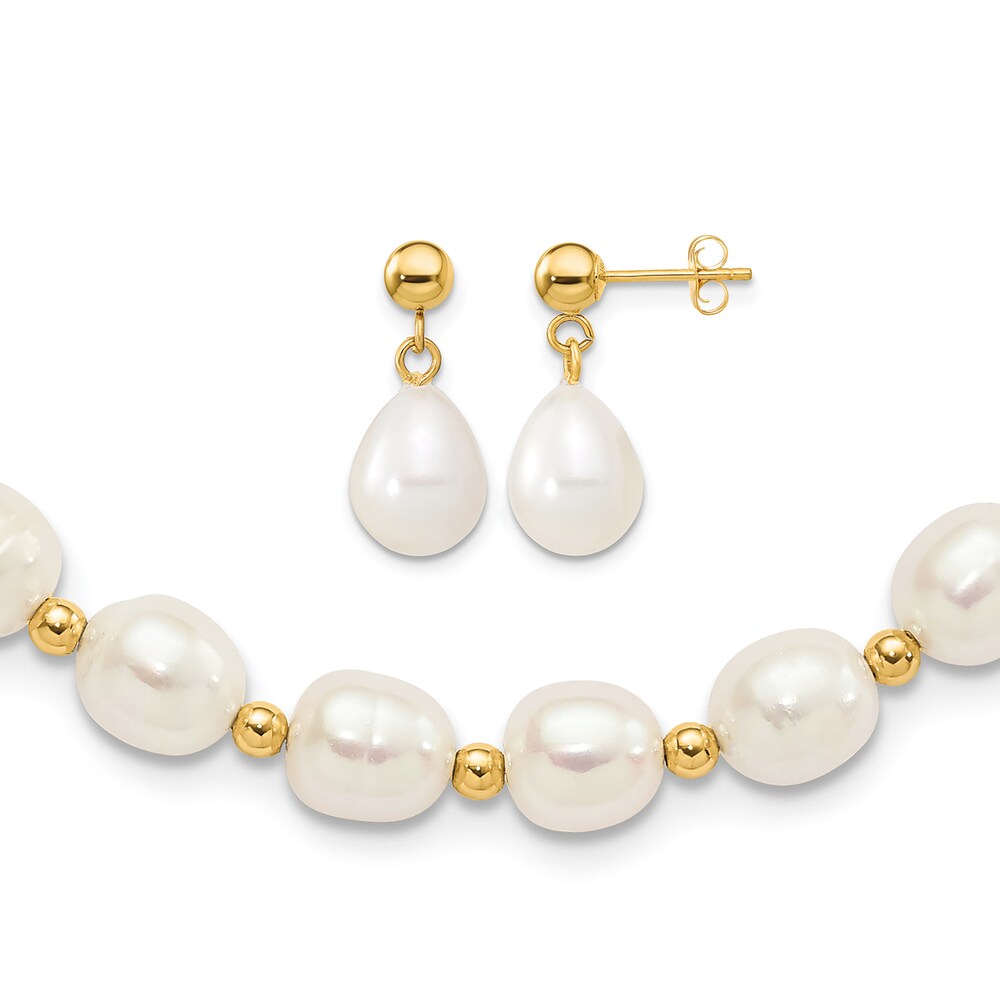 Cultured Freshwater Pearl Necklace/Earrings Set 14K Yellow Gold w5WpbYwB