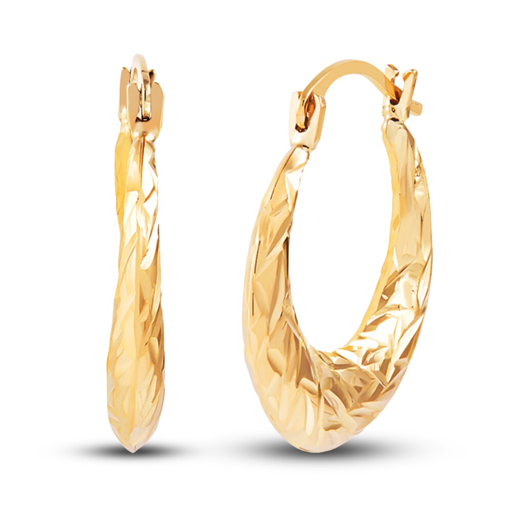 Diamond-Cut Round Tube Hoop Earrings 10K Yellow Gold wBAUZZnS
