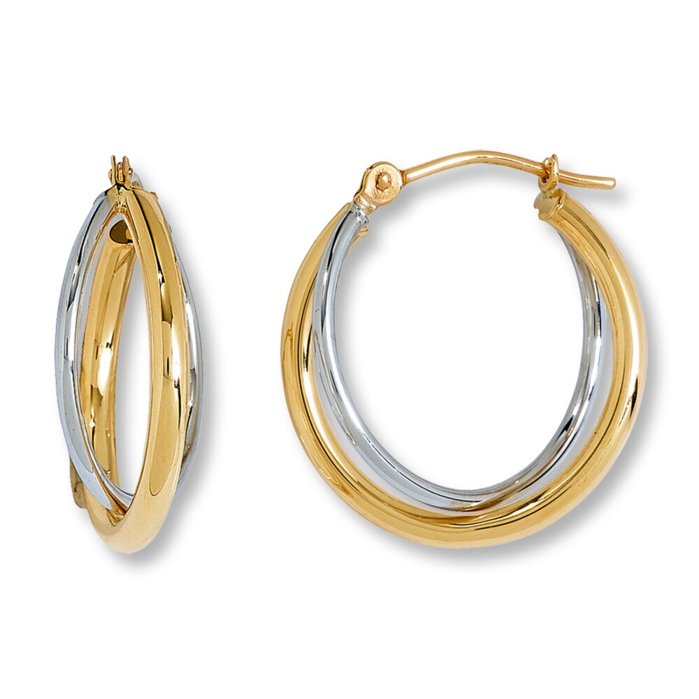 Criss-Cross Hoop Earrings 14K Two-Tone Gold wGUNE3kl