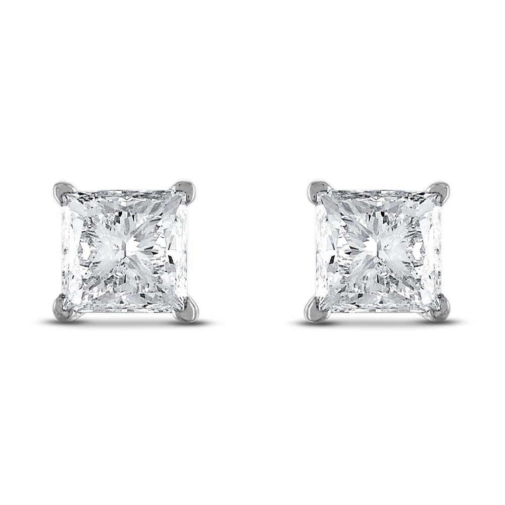 Certified Diamond Solitaire Stud Earrings 1 ct tw Princess 18K White Gold (SI2/I) wKyD7BkG