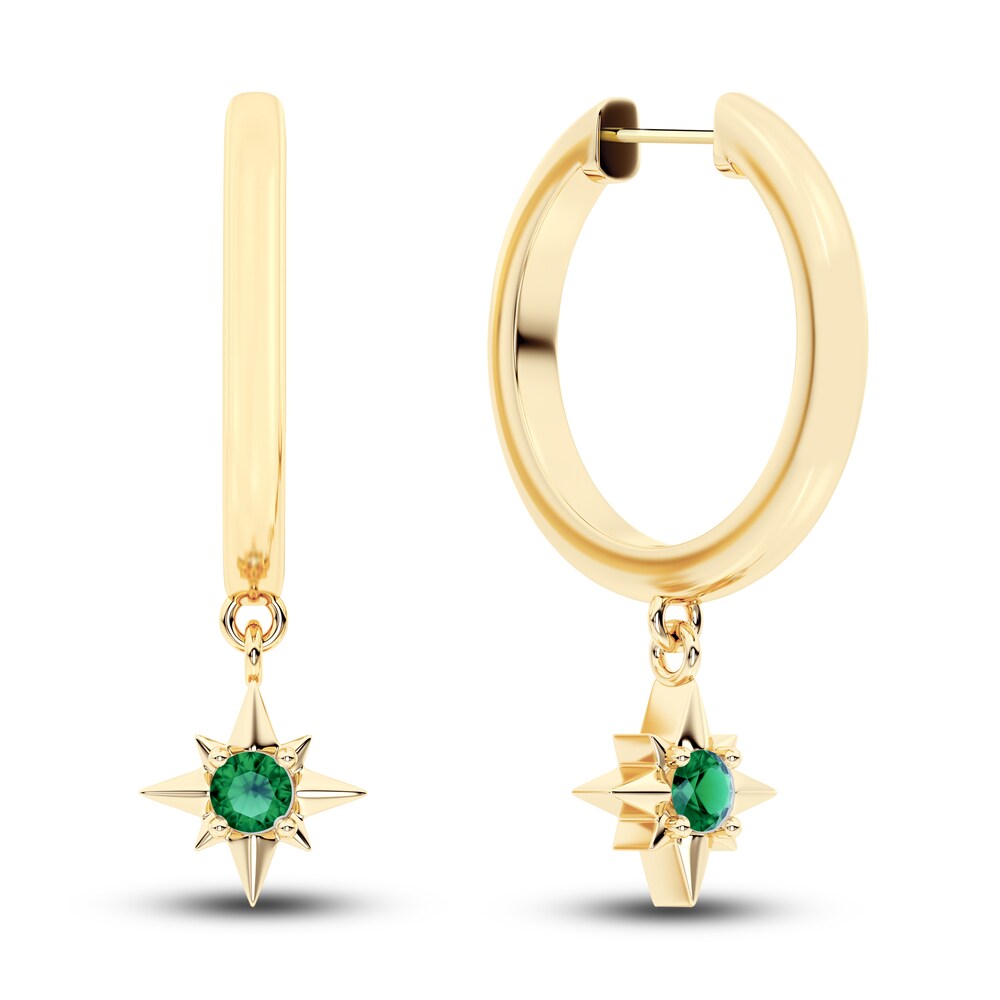 Juliette Maison Natural Emerald Starburst Hoops 10K Yellow Gold wMH3dTl1