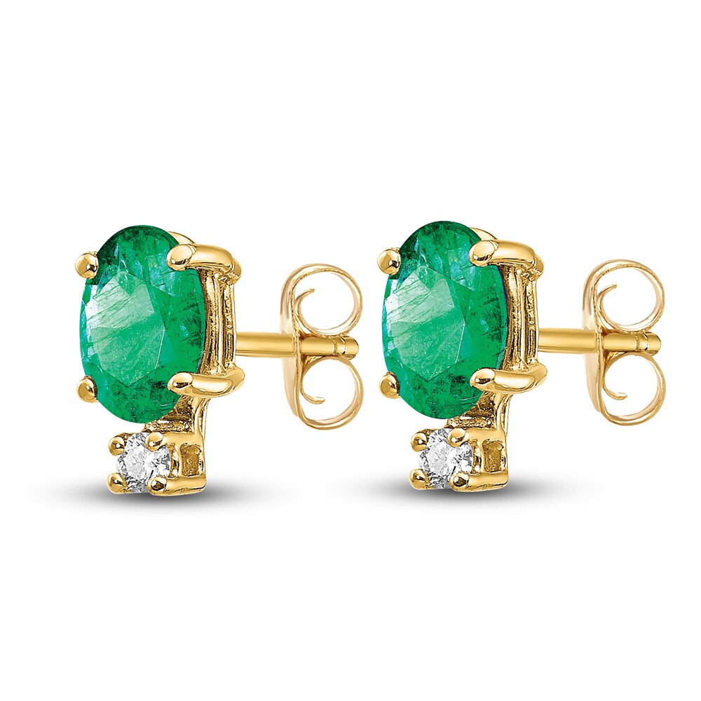 Natural Emerald Earrings 1/20 ct tw Diamonds 14K Yellow Gold wMVNHaQt