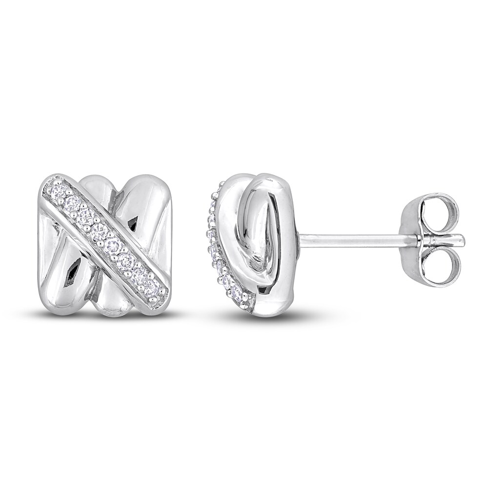 Diamond Y-Knot Stud Earrings 1/15 ct tw Round 14K White Gold wXDA4Ojk