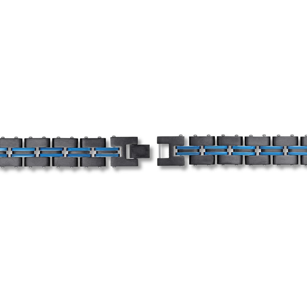 Men\'s Link Bracelet Black & Blue Stainless Steel 8.5\" Appx 15mm wenBGBUS