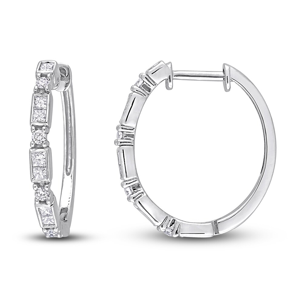 Diamond Hoop Earrings 1/2 ct tw Round/Princess 14K White Gold wfUSDU9I